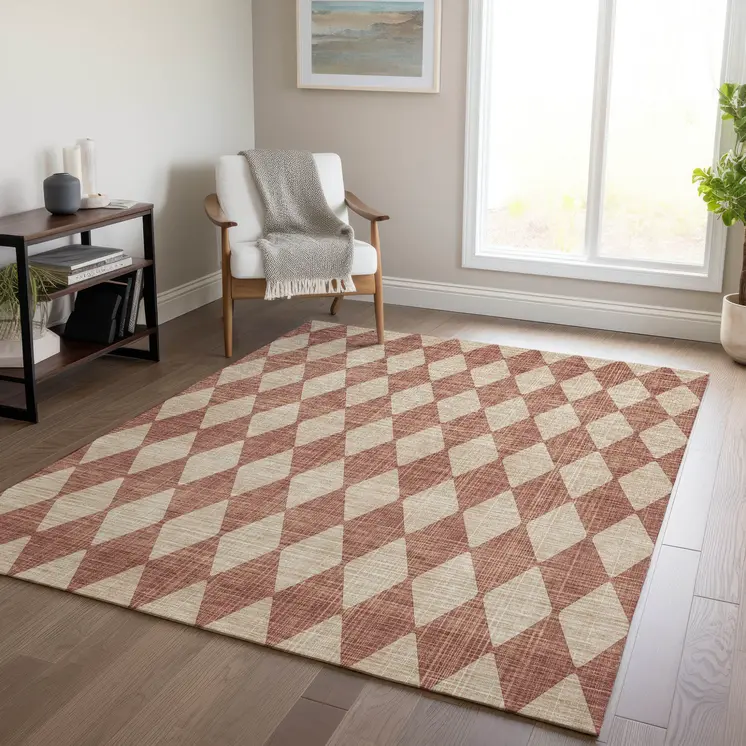 5' X 8' Orange And Copper Geometric Washable Indoor Outdoor Area Rug