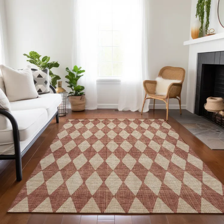 5' X 8' Orange And Copper Geometric Washable Indoor Outdoor Area Rug