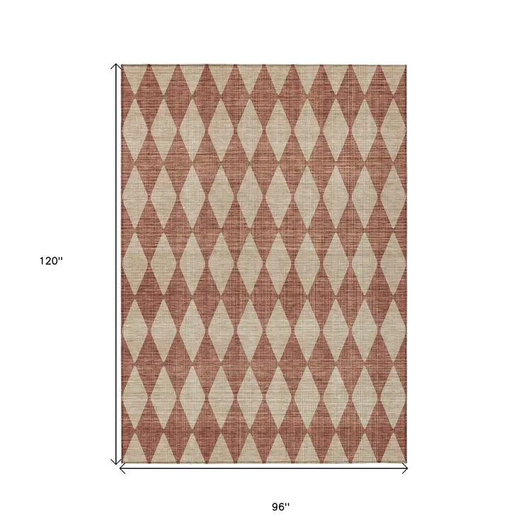 8' X 10' Orange And Copper Geometric Washable Indoor Outdoor Area Rug