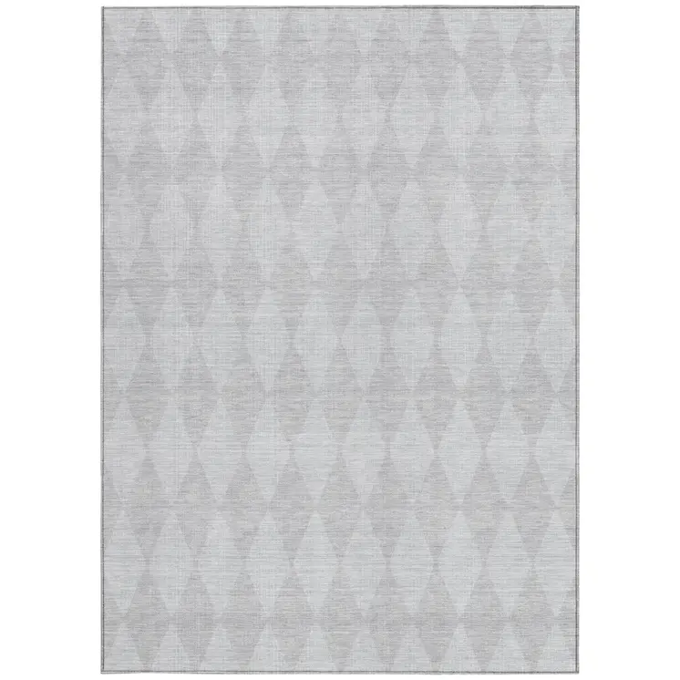 5' X 8' Pewter And Silver Geometric Washable Indoor Outdoor Area Rug