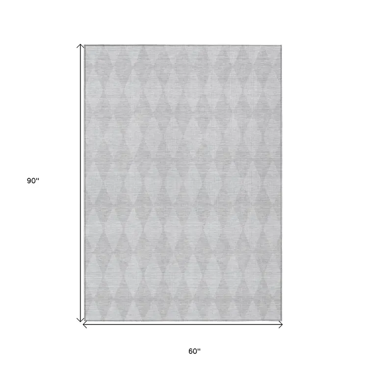 5' X 8' Pewter And Silver Geometric Washable Indoor Outdoor Area Rug