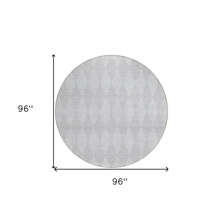 8' Pewter And Silver Round Geometric Washable Indoor Outdoor Area Rug