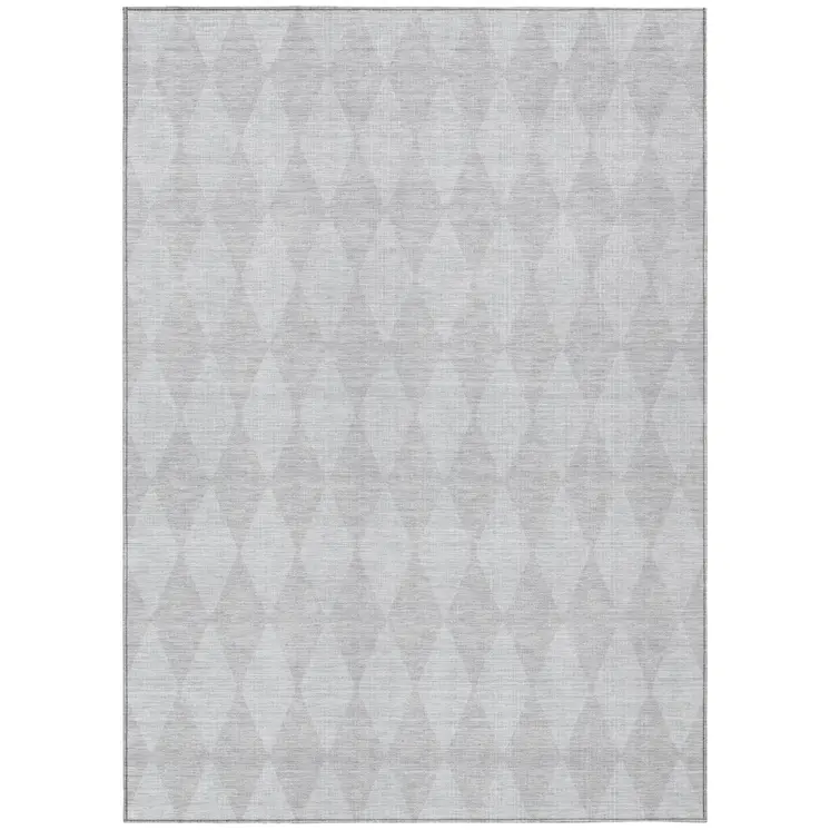 9' X 12' Pewter And Silver Geometric Washable Indoor Outdoor Area Rug