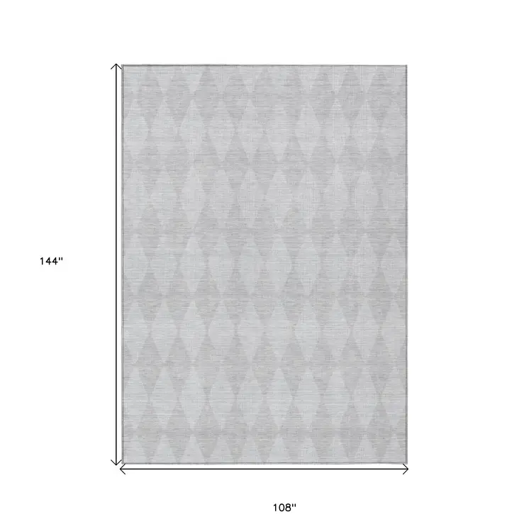 9' X 12' Pewter And Silver Geometric Washable Indoor Outdoor Area Rug