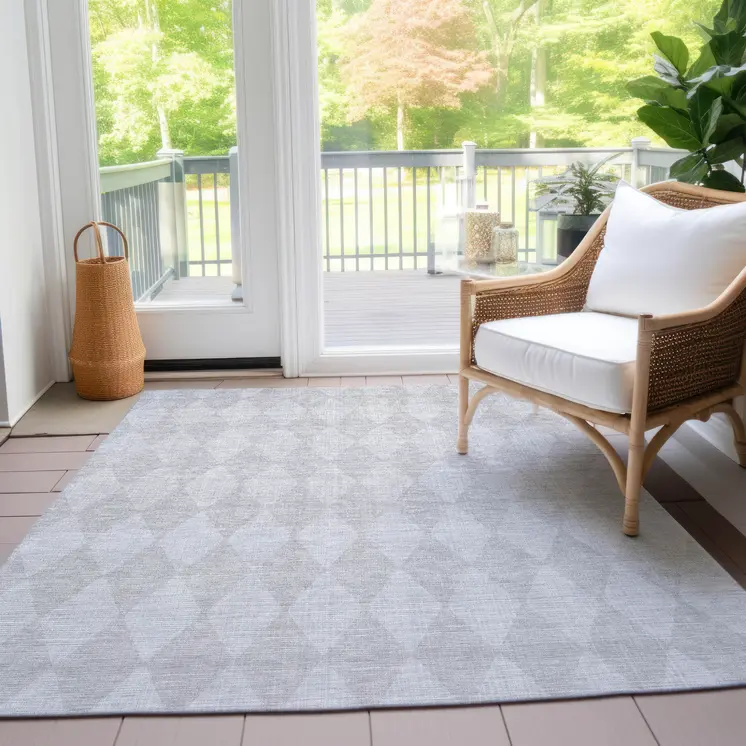 9' X 12' Pewter And Silver Geometric Washable Indoor Outdoor Area Rug