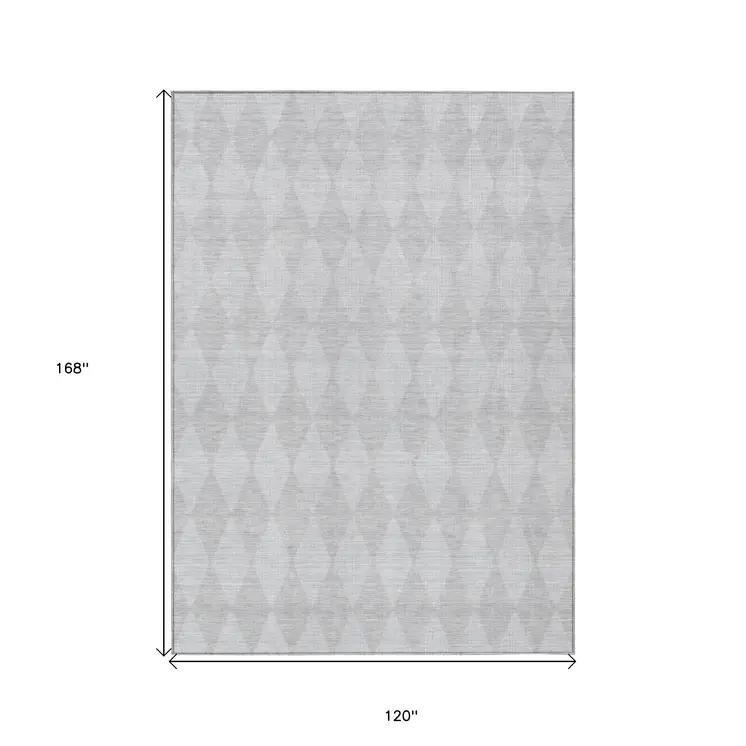 10' X 14' Pewter And Silver Geometric Washable Indoor Outdoor Area Rug