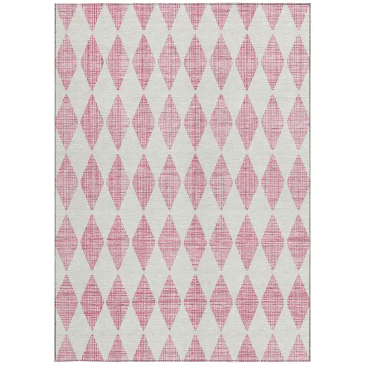 3' X 5' Pink And Ivory Geometric Washable Indoor Outdoor Area Rug