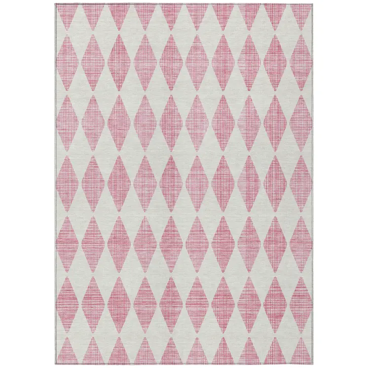 5' X 8' Pink And Ivory Geometric Washable Indoor Outdoor Area Rug