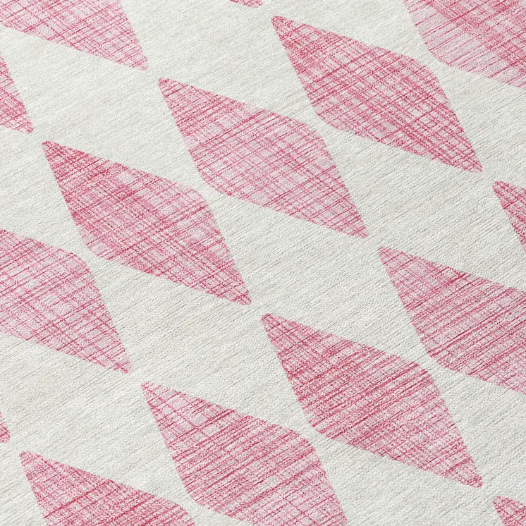 9' X 12' Pink And Ivory Geometric Washable Indoor Outdoor Area Rug