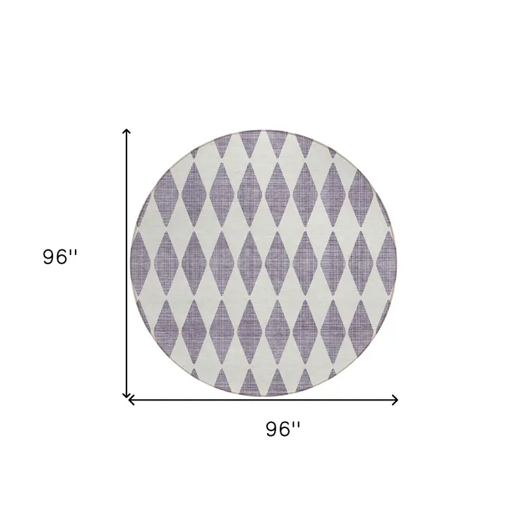 8' Purple And Lilac Round Geometric Washable Indoor Outdoor Area Rug