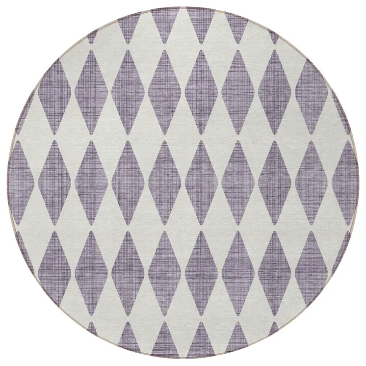 8' Purple And Lilac Round Geometric Washable Indoor Outdoor Area Rug