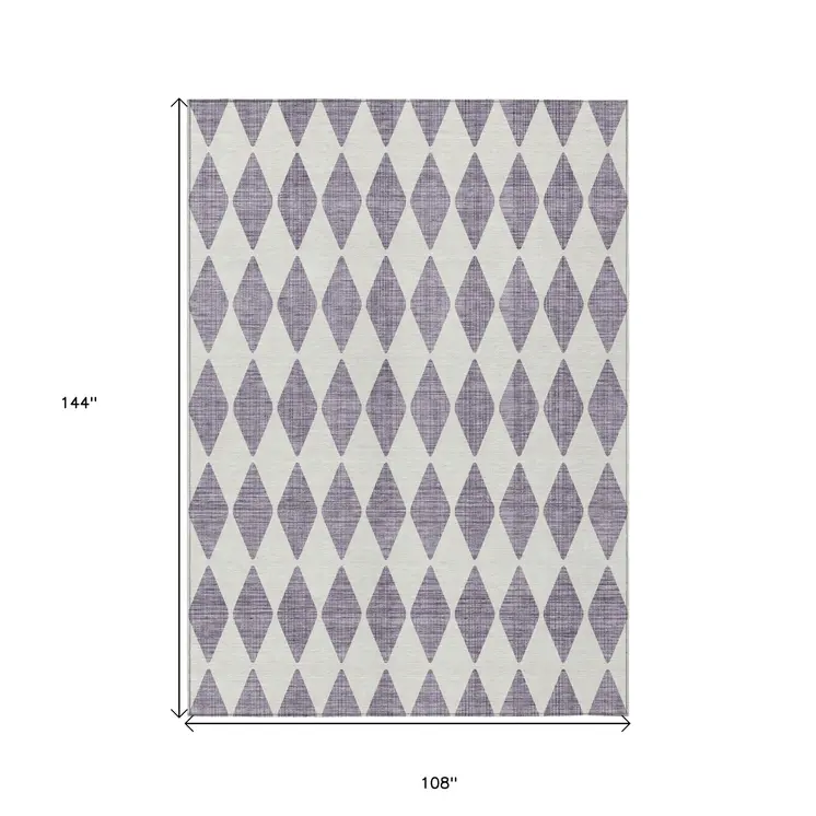9' X 12' Purple And Lilac Geometric Washable Indoor Outdoor Area Rug