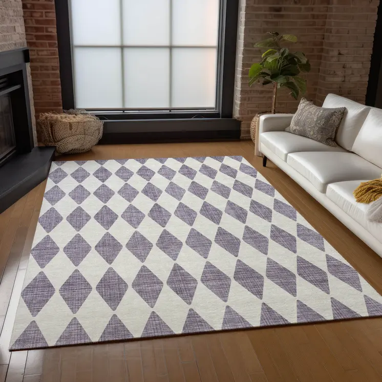 9' X 12' Purple And Lilac Geometric Washable Indoor Outdoor Area Rug