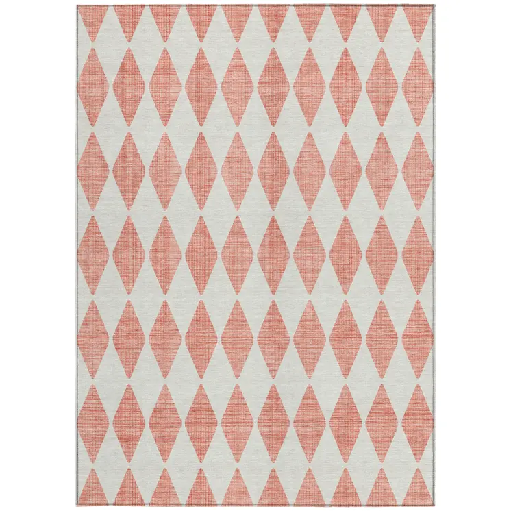 3' X 5' Salmon And Ivory Geometric Washable Indoor Outdoor Area Rug