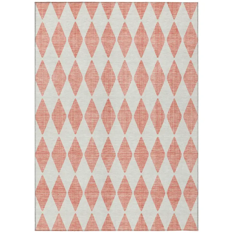 3' X 5' Salmon And Ivory Geometric Washable Indoor Outdoor Area Rug