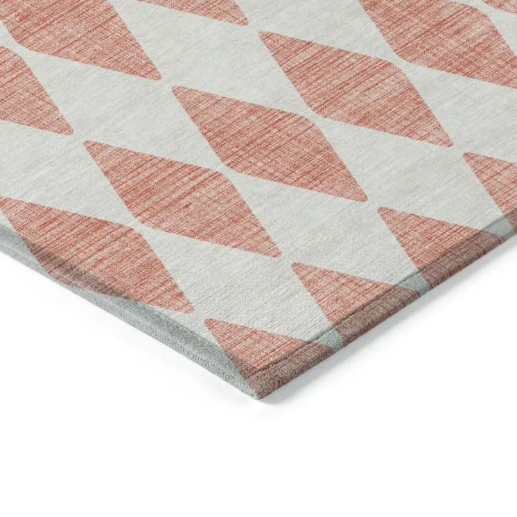 3' X 5' Salmon And Ivory Geometric Washable Indoor Outdoor Area Rug