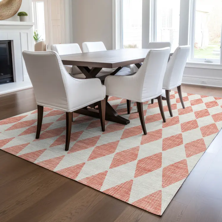 3' X 5' Salmon And Ivory Geometric Washable Indoor Outdoor Area Rug