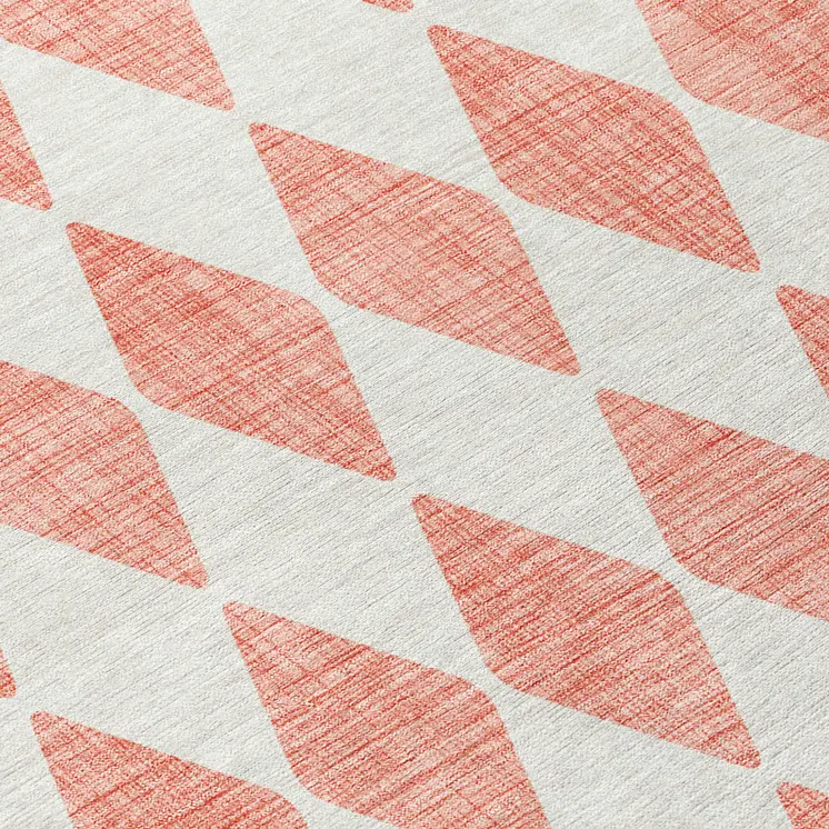 5' X 8' Salmon And Ivory Geometric Washable Indoor Outdoor Area Rug