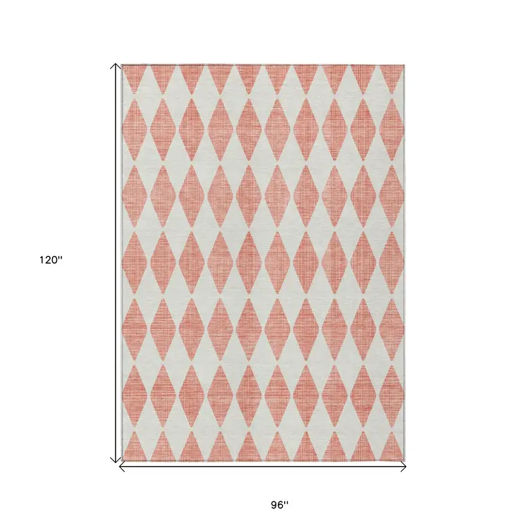 8' X 10' Salmon And Ivory Geometric Washable Indoor Outdoor Area Rug