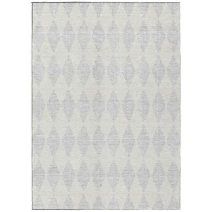 5' X 8' Silver And Ivory Geometric Washable Indoor Outdoor Area Rug