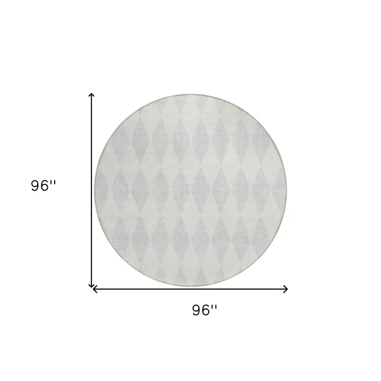 8' Silver And Ivory Round Geometric Washable Indoor Outdoor Area Rug
