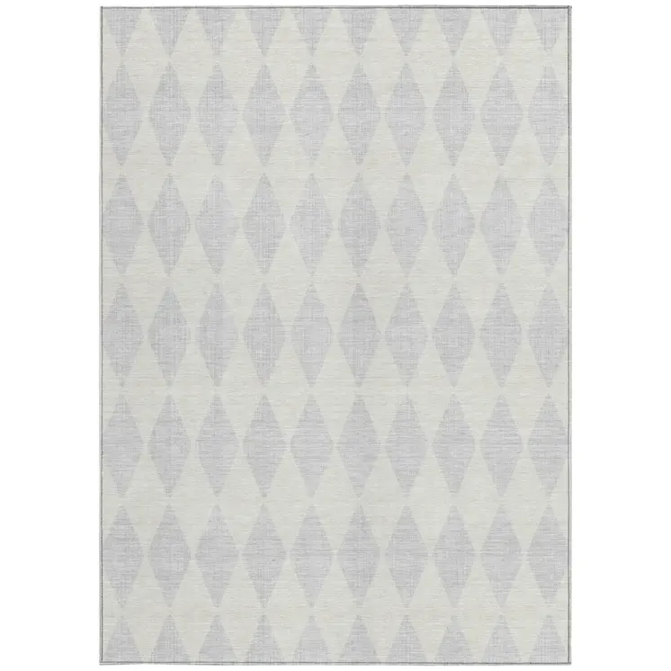 8' X 10' Silver And Ivory Geometric Washable Indoor Outdoor Area Rug