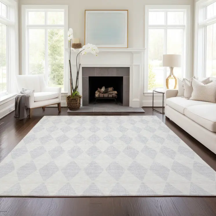 8' X 10' Silver And Ivory Geometric Washable Indoor Outdoor Area Rug