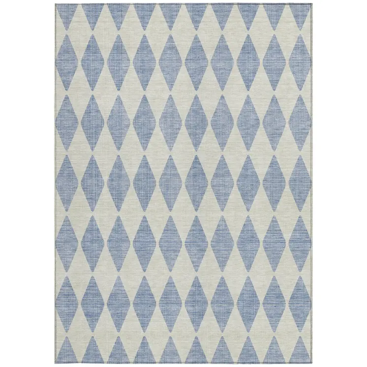 3' X 5' Sky Blue And Ivory Geometric Washable Indoor Outdoor Area Rug