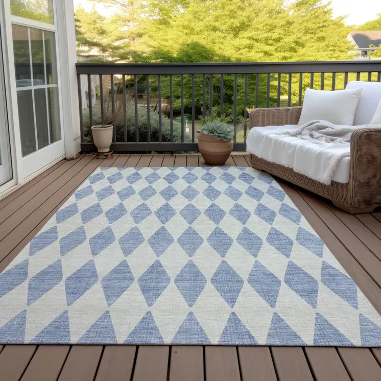 3' X 5' Sky Blue And Ivory Geometric Washable Indoor Outdoor Area Rug