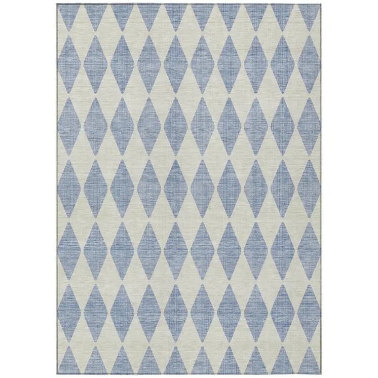 3' X 5' Sky Blue And Ivory Geometric Washable Indoor Outdoor Area Rug