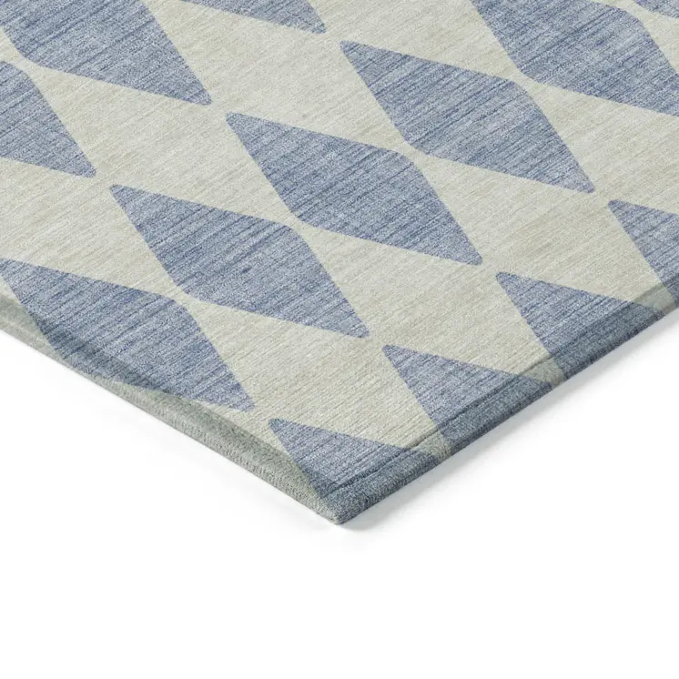 3' X 5' Sky Blue And Ivory Geometric Washable Indoor Outdoor Area Rug