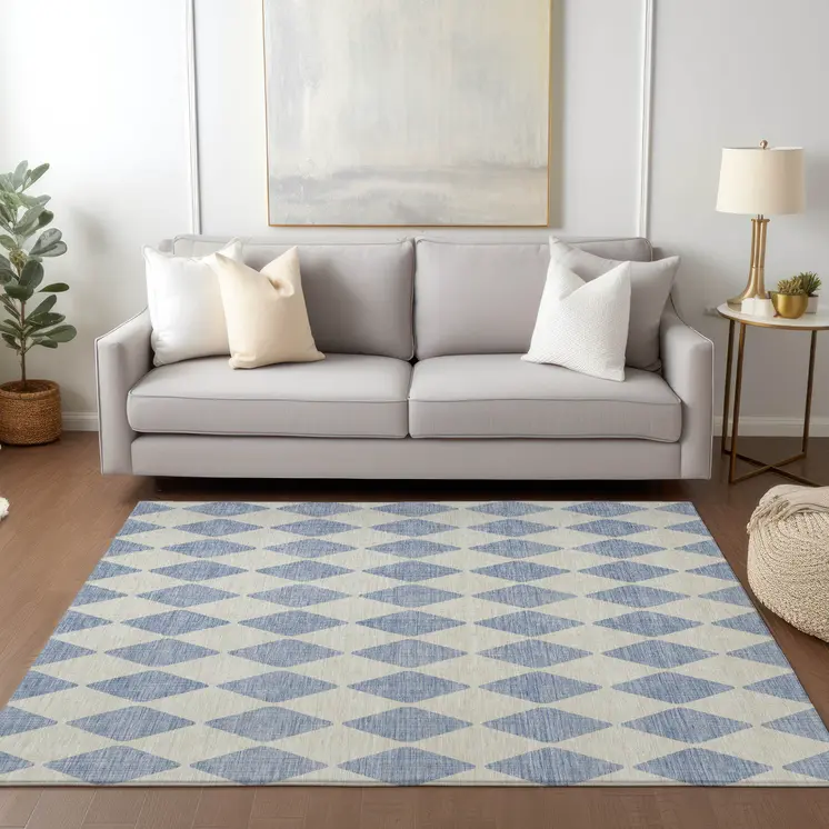 3' X 5' Sky Blue And Ivory Geometric Washable Indoor Outdoor Area Rug