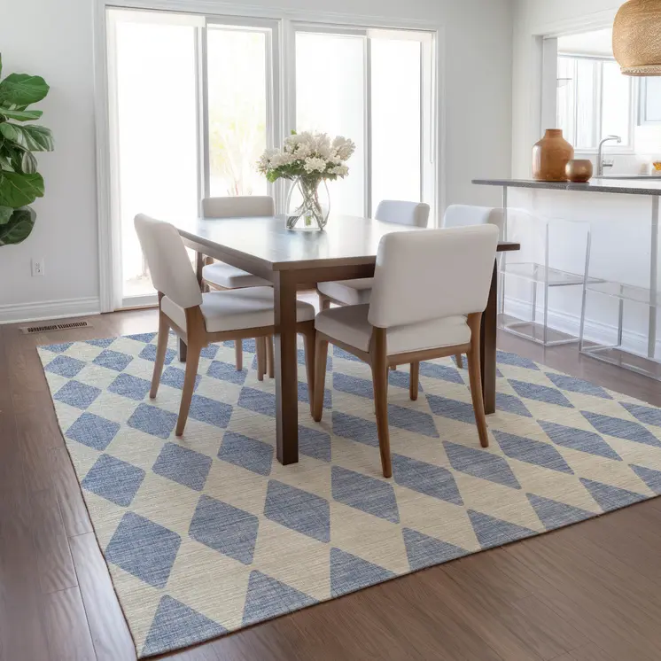 3' X 5' Sky Blue And Ivory Geometric Washable Indoor Outdoor Area Rug