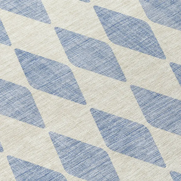 8' Sky Blue And Ivory Round Geometric Washable Indoor Outdoor Area Rug