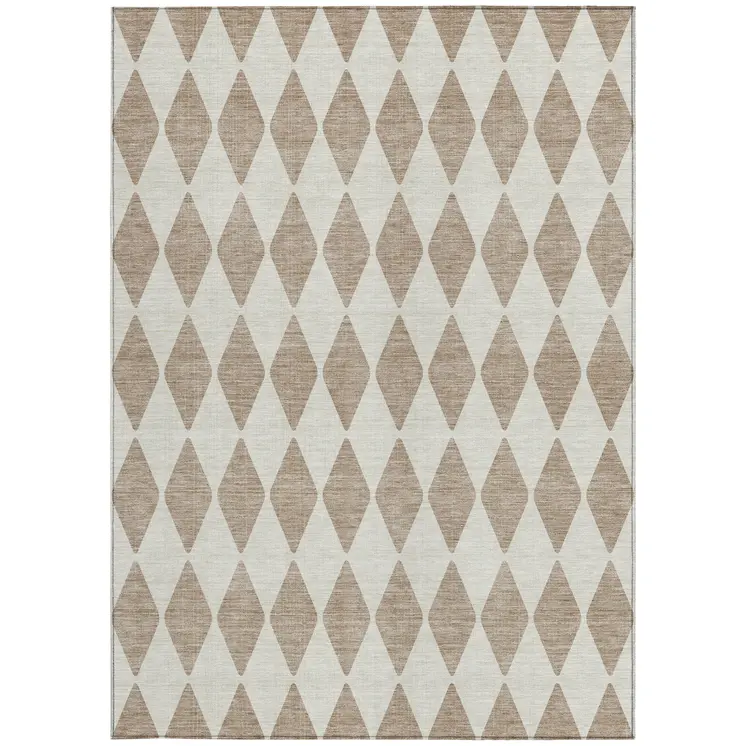 8' X 10' Taupe And Ivory Geometric Washable Indoor Outdoor Area Rug