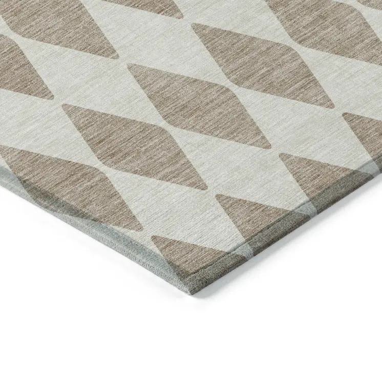 8' X 10' Taupe And Ivory Geometric Washable Indoor Outdoor Area Rug