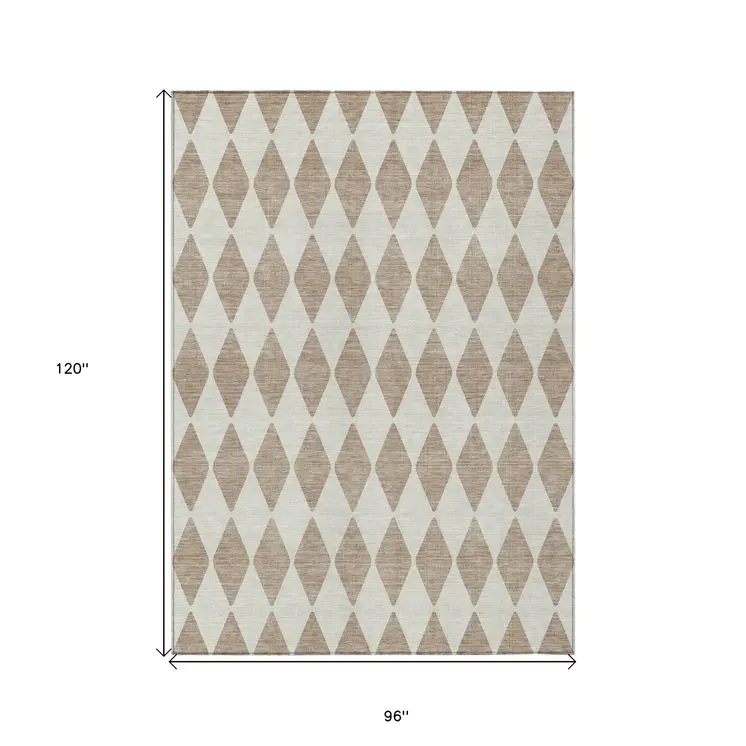 8' X 10' Taupe And Ivory Geometric Washable Indoor Outdoor Area Rug