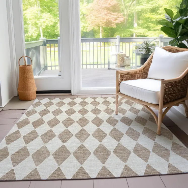 8' X 10' Taupe And Ivory Geometric Washable Indoor Outdoor Area Rug