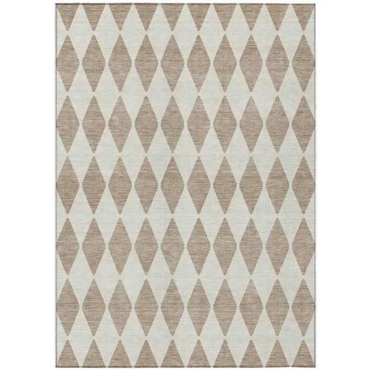 10' X 14' Taupe And Ivory Geometric Washable Indoor Outdoor Area Rug
