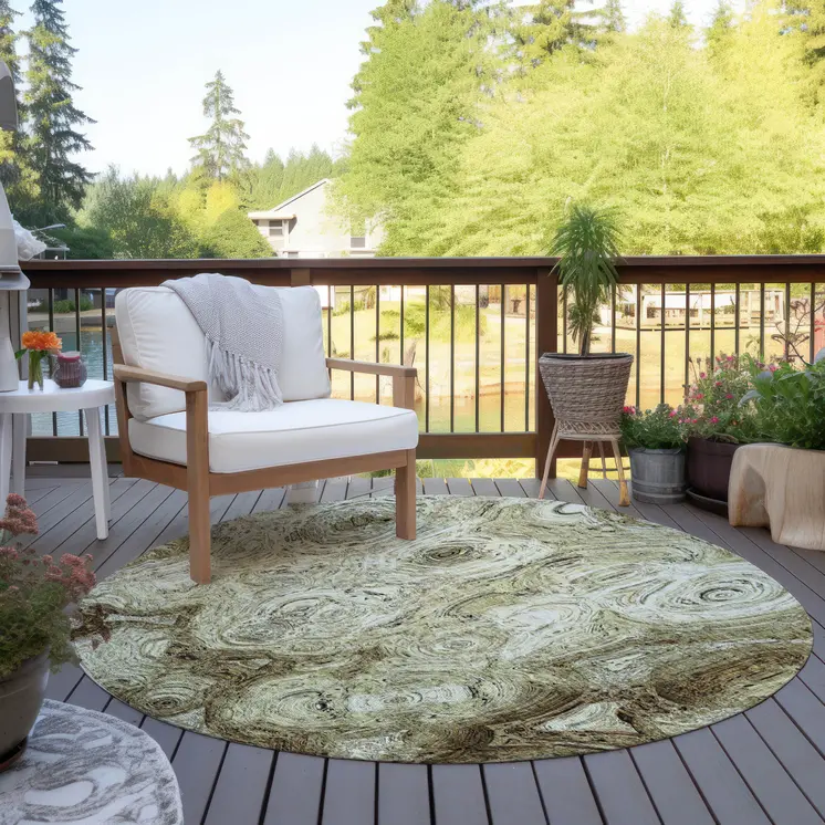 8' Beige Taupe And Brown Round Abstract Washable Indoor Outdoor Area Rug