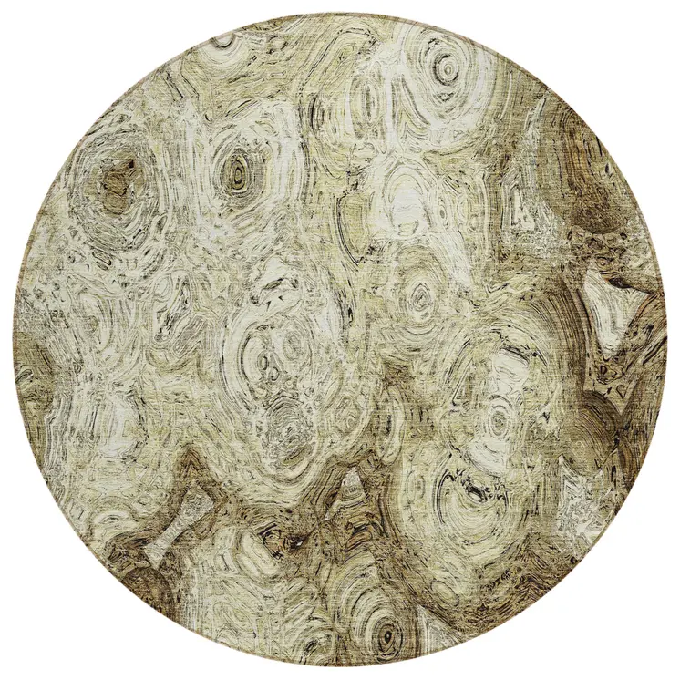 8' Beige Taupe And Brown Round Abstract Washable Indoor Outdoor Area Rug