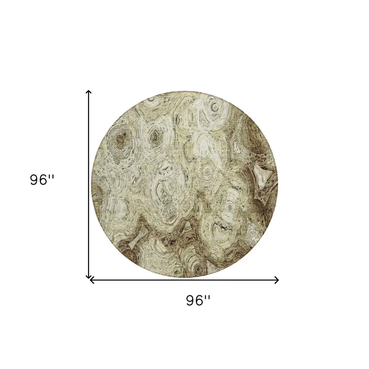 8' Beige Taupe And Brown Round Abstract Washable Indoor Outdoor Area Rug