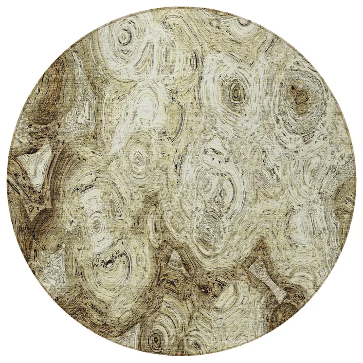 8' Beige Taupe And Brown Round Abstract Washable Indoor Outdoor Area Rug