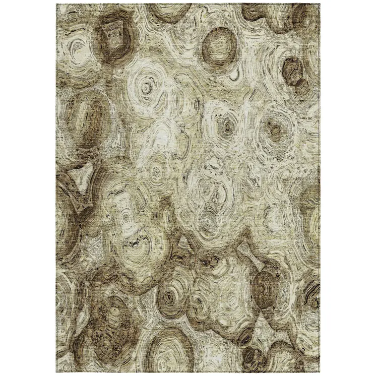 8' X 10' Beige Taupe And Brown Abstract Washable Indoor Outdoor Area Rug