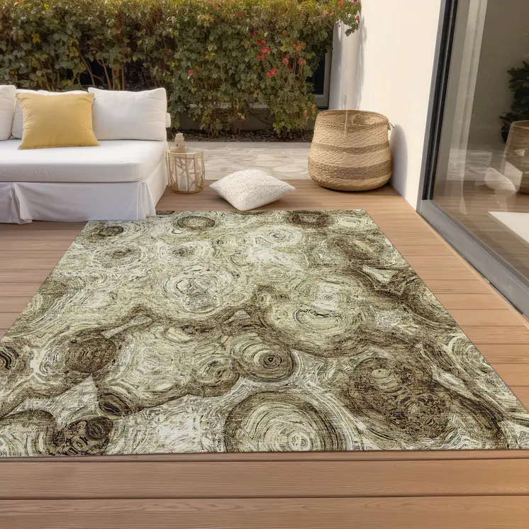 8' X 10' Beige Taupe And Brown Abstract Washable Indoor Outdoor Area Rug