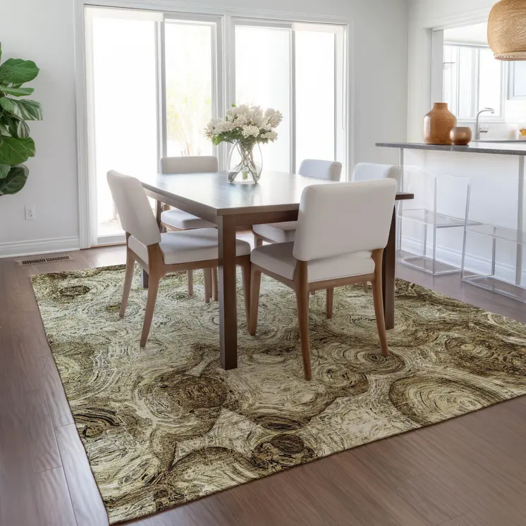 8' X 10' Beige Taupe And Brown Abstract Washable Indoor Outdoor Area Rug