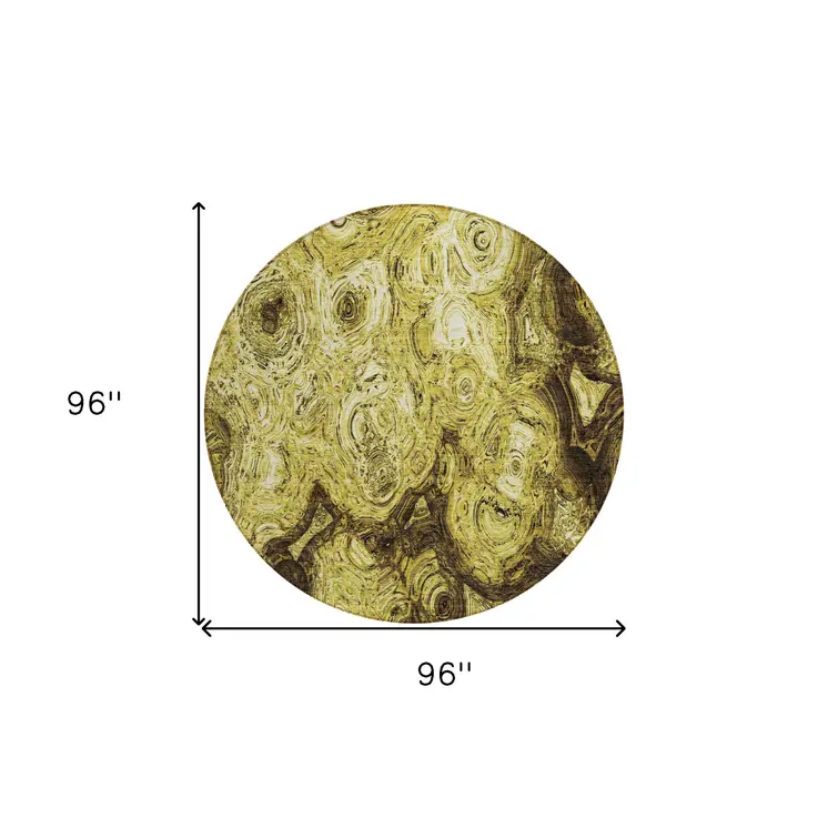 8' Gold Wheat And Chocolate Round Abstract Washable Indoor Outdoor Area Rug