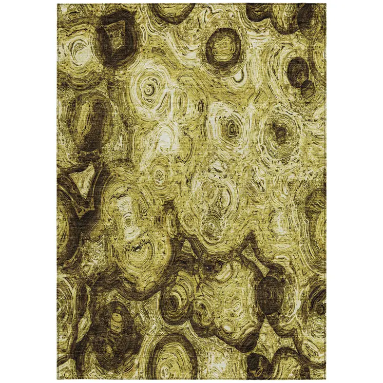 10' X 14' Gold Wheat And Chocolate Abstract Washable Indoor Outdoor Area Rug