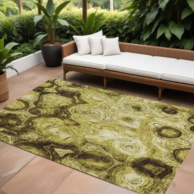10' X 14' Gold Wheat And Chocolate Abstract Washable Indoor Outdoor Area Rug