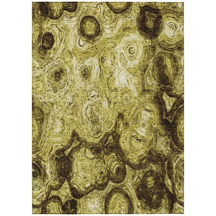 10' X 14' Gold Wheat And Chocolate Abstract Washable Indoor Outdoor Area Rug